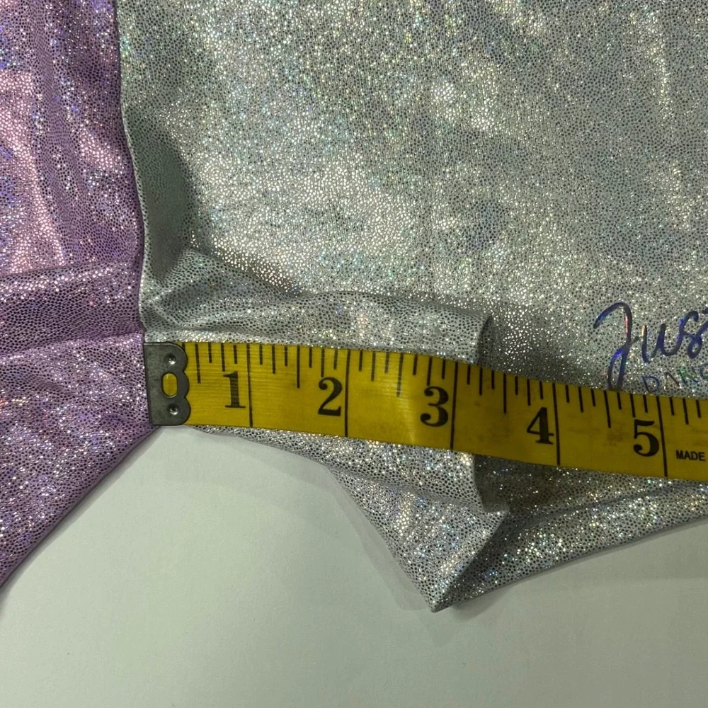Justice Girls Iridescent Foil Colorblock Dance Gym Shorts Purple Silver L 12/14